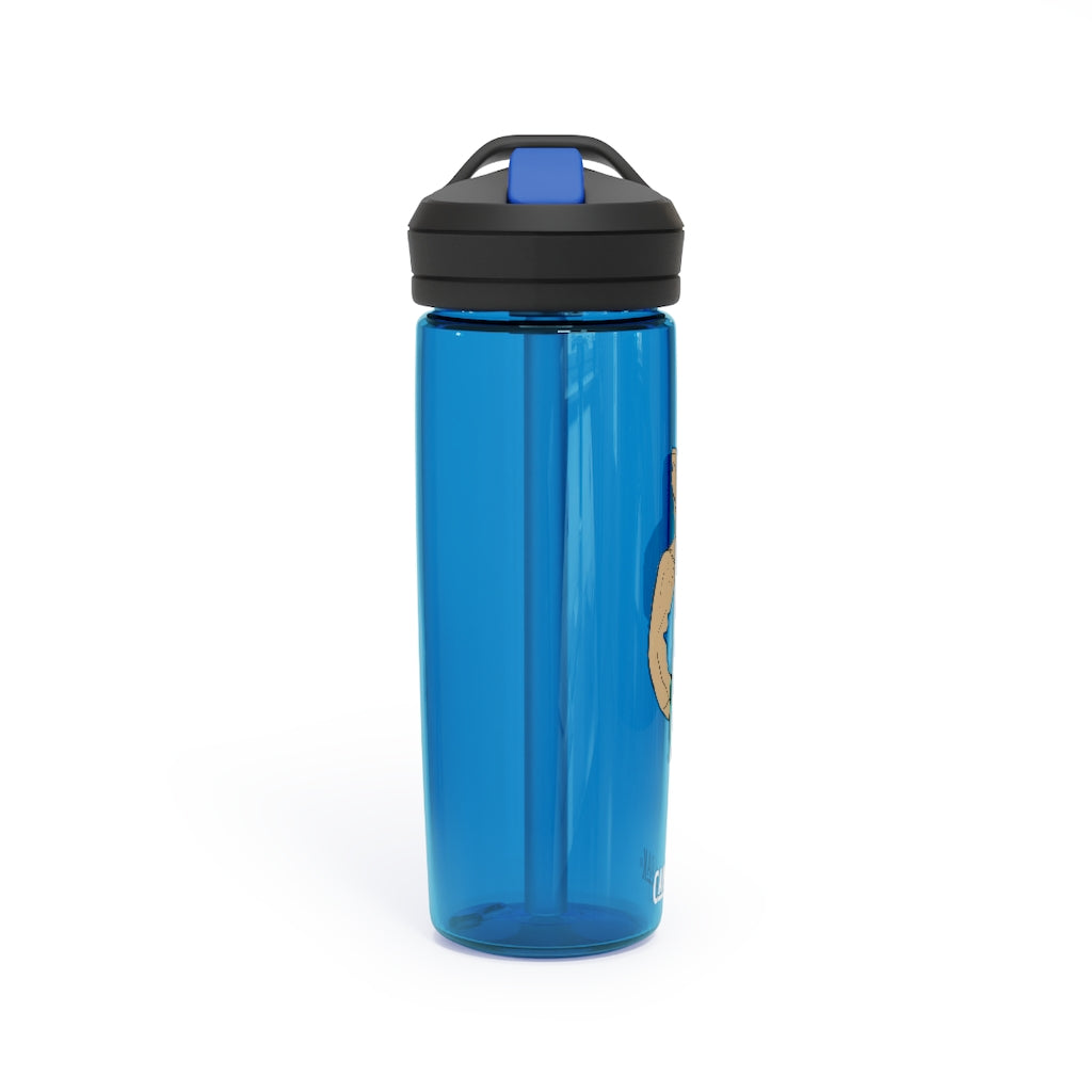 CamelBak Eddy® Water Bottle in Rock with Water design, available in 20oz and 25oz sizes, featuring a spill-proof biting valve and easy-carry handle.